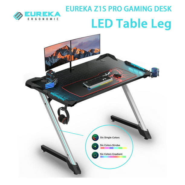 Ergonomic Gaming Desk Racing w/LED Light Z-Shaped Home Computer Table Black 47''